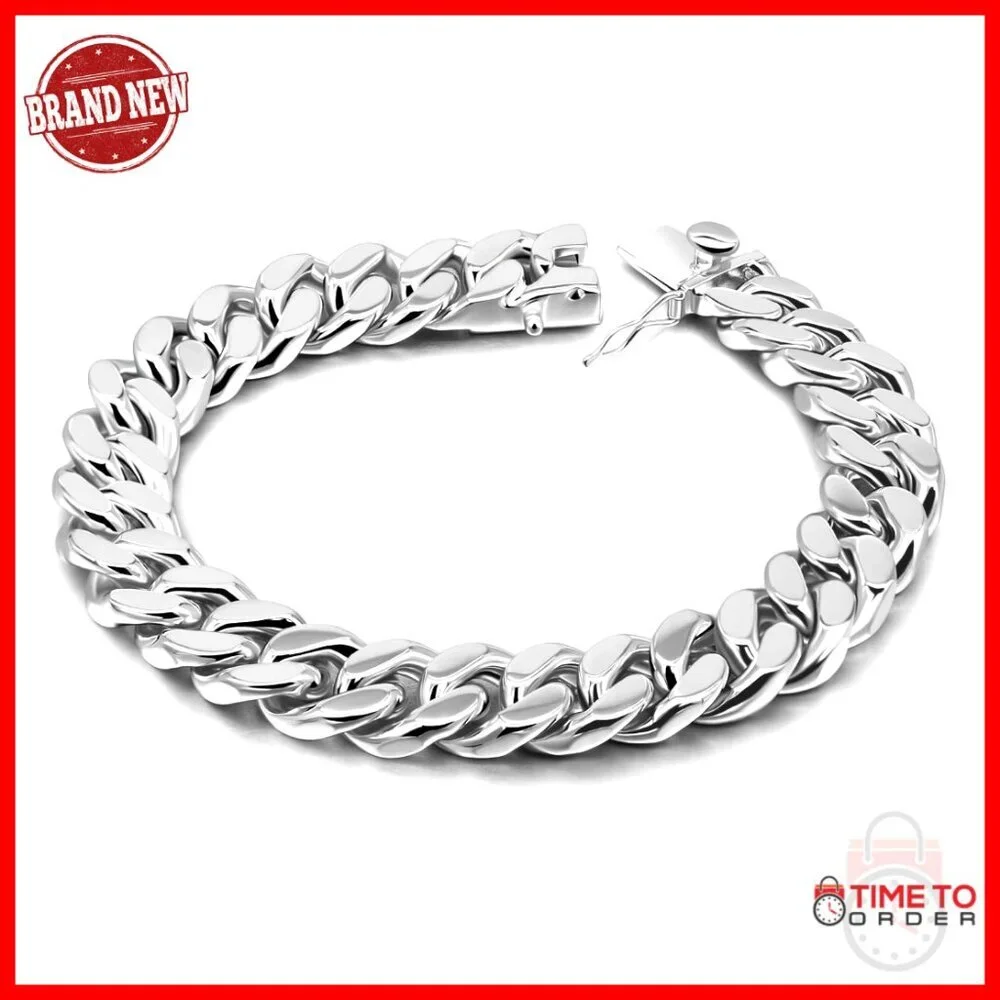 Sterling Silver Cuban Link Bracelet 8-14MM Thick Chain Men's Jewelry Gift
